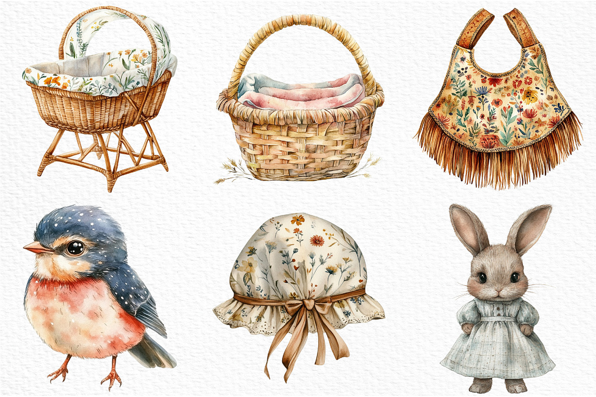 Watercolor Boho Baby Clipart Bundle, an Illustration by Craft Nest (Photo 4 of 6)