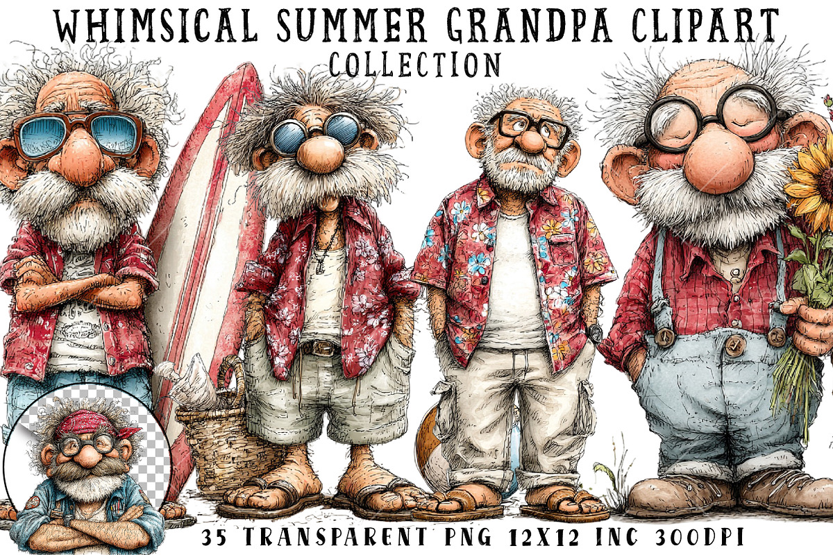 Whimsical Summer Grandpa Clipart, an Illustration by OK Design (Photo 1 of 6)