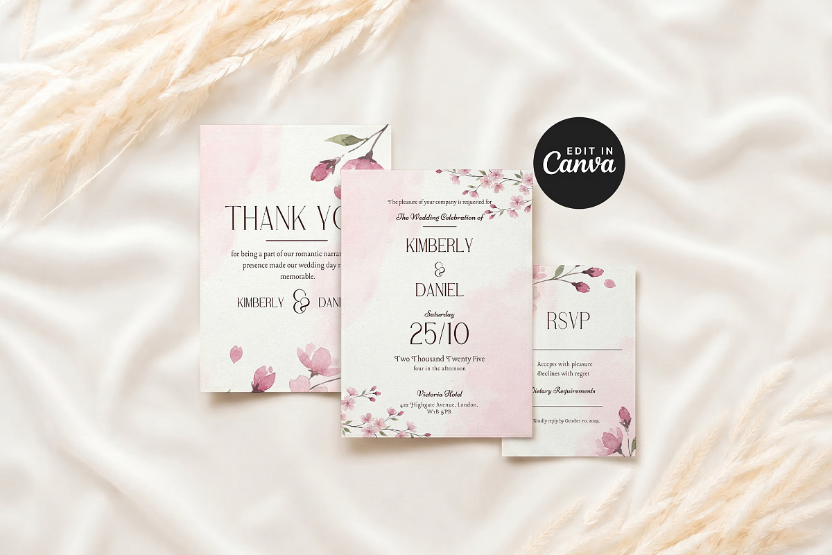 Pink Floral Wedding Invitation Suite, an Invitation Template by Arslan (Photo 4 of 6)