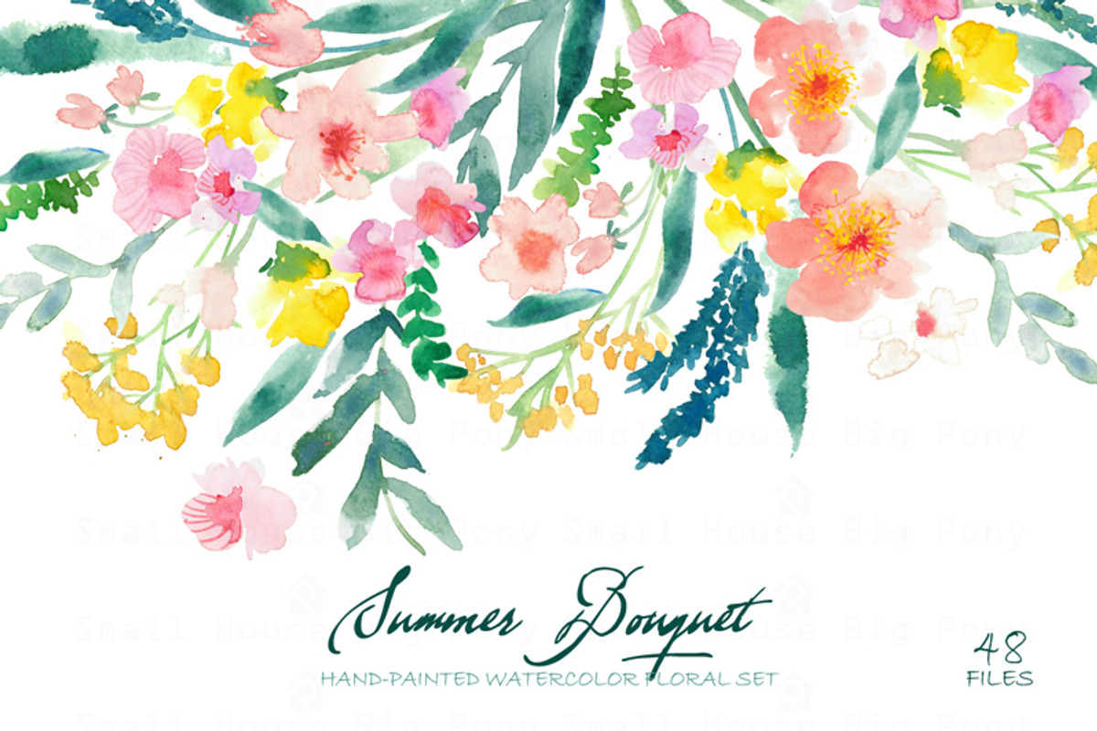 Summer Bouquet - Watercolor Clipart, a Decorative Illustration by SmallHouseBigPony (Photo 1 of 4)