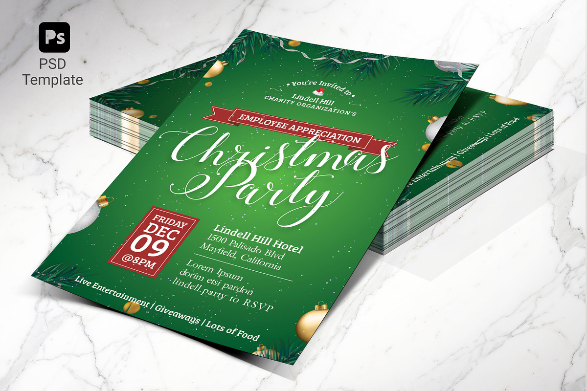 Green Christmas Party Flyer & Poster, a Flyer Template by Godserv Designs (Photo 1 of 9)