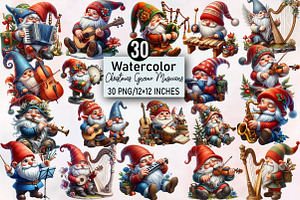 Watercolor Christmas Gnome Musicians, an Illustration by SVGArt