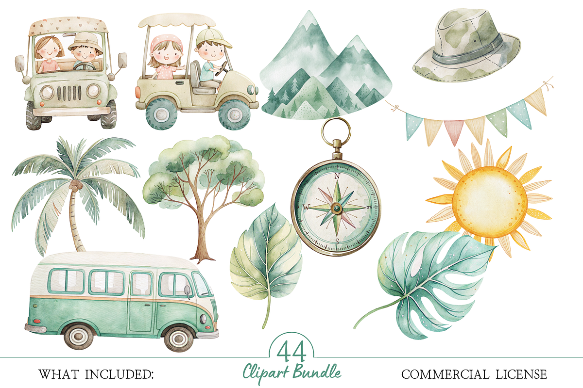 Safari Adventures watercolor clipart, an Illustration by MockupWizard (Photo 4 of 7)