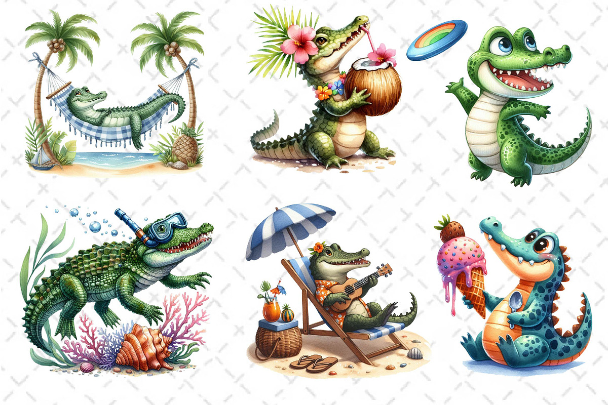 Summer Crocodile Clipart PNG, an Illustration by Dream Creation (Photo 3 of 7)