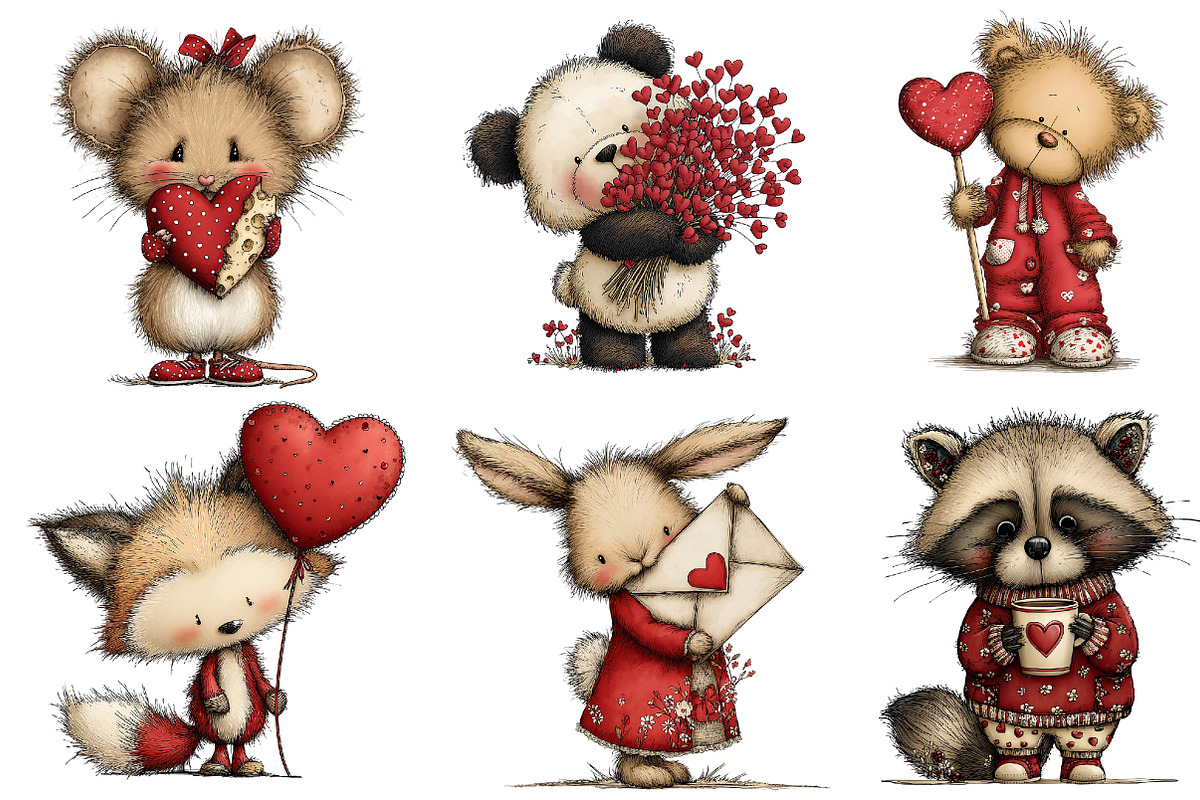 Quirky Valentines Animals Clipart, an Illustration by Dream Creation (Photo 2 of 7)