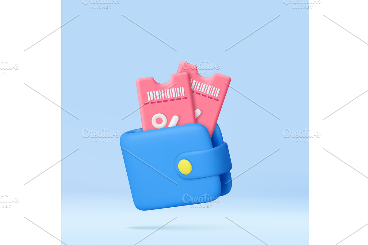 3D Wallet with Discount Coupons, a Finance Illustration by ModVector