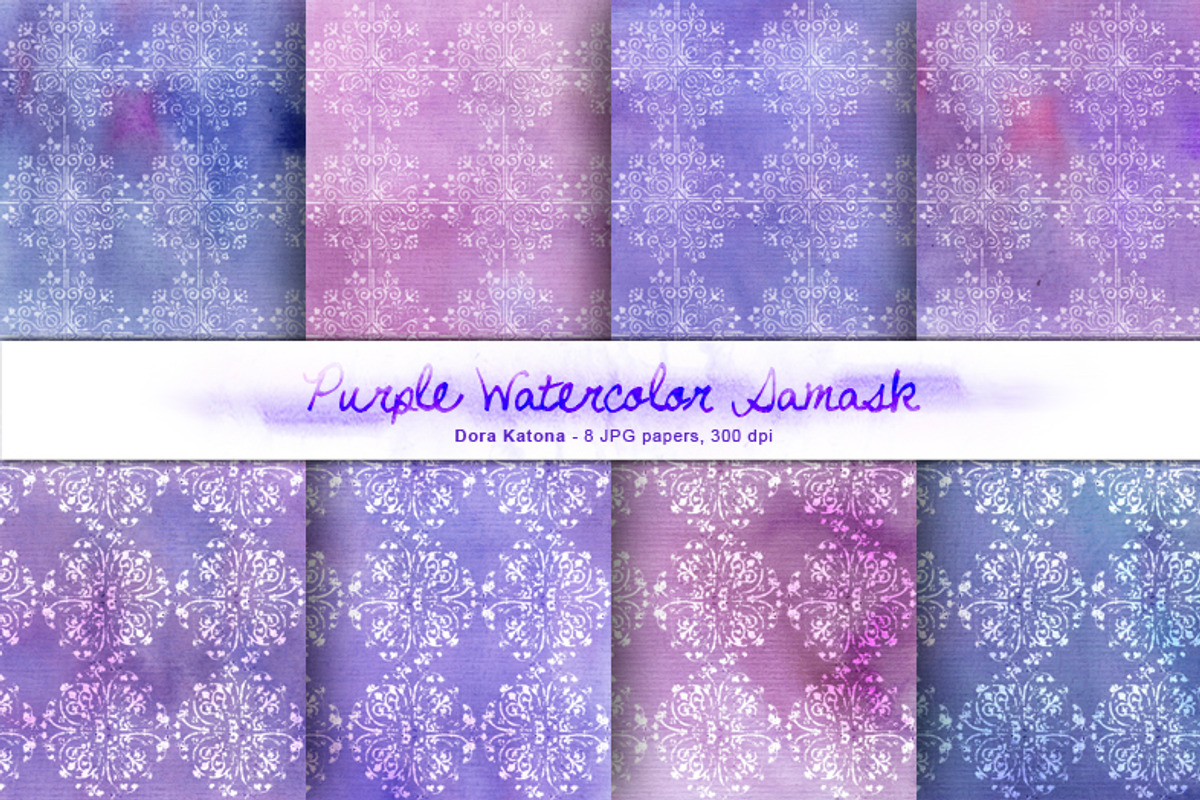 Purple Watercolor Damask Set