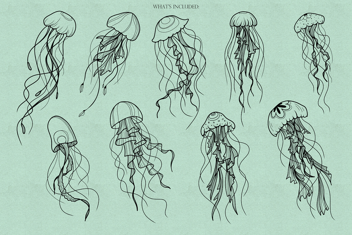 Fishes & Jellyfishes Procreate Stamp, a Brush Add-On by Dervik Art Store (Photo 3 of 7)