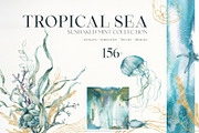 Watercolor ocean animals background, an Animal Illustration by Yuliya Derbisheva (Thumbnail 1 of 13)