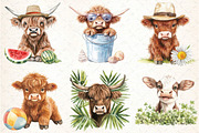 Watercolor Summer Highland Cow, an Illustration by DreamCafeArt (Thumbnail 3 of 8)