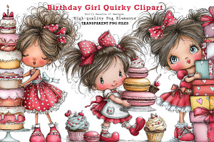 Birthday Girl Quirky Clipart, a Seasonal Illustration by CreationArt