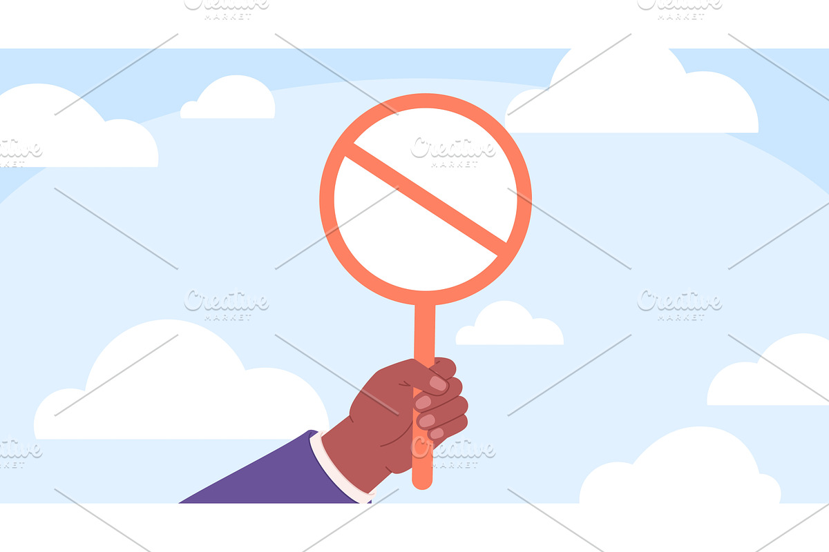 Hand holding empty prohibition sign, an Object Illustration by LadadikArt