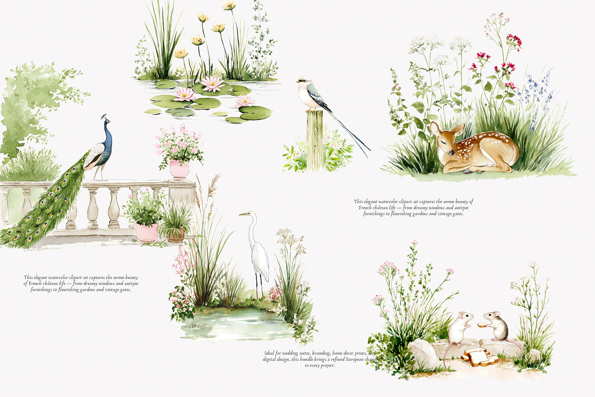French Château watercolor clipart, a Decorative Illustration by Patishop Art (Photo 3 of 10)