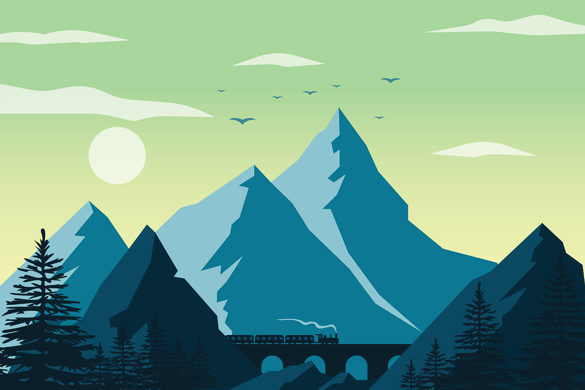 Through The Mountains Illustration, an Illustration by Made by Cap