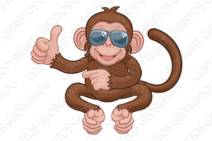 Monkey Sunglasses Cartoon Thumbs Up, an Animal Illustration by Christos Georghiou