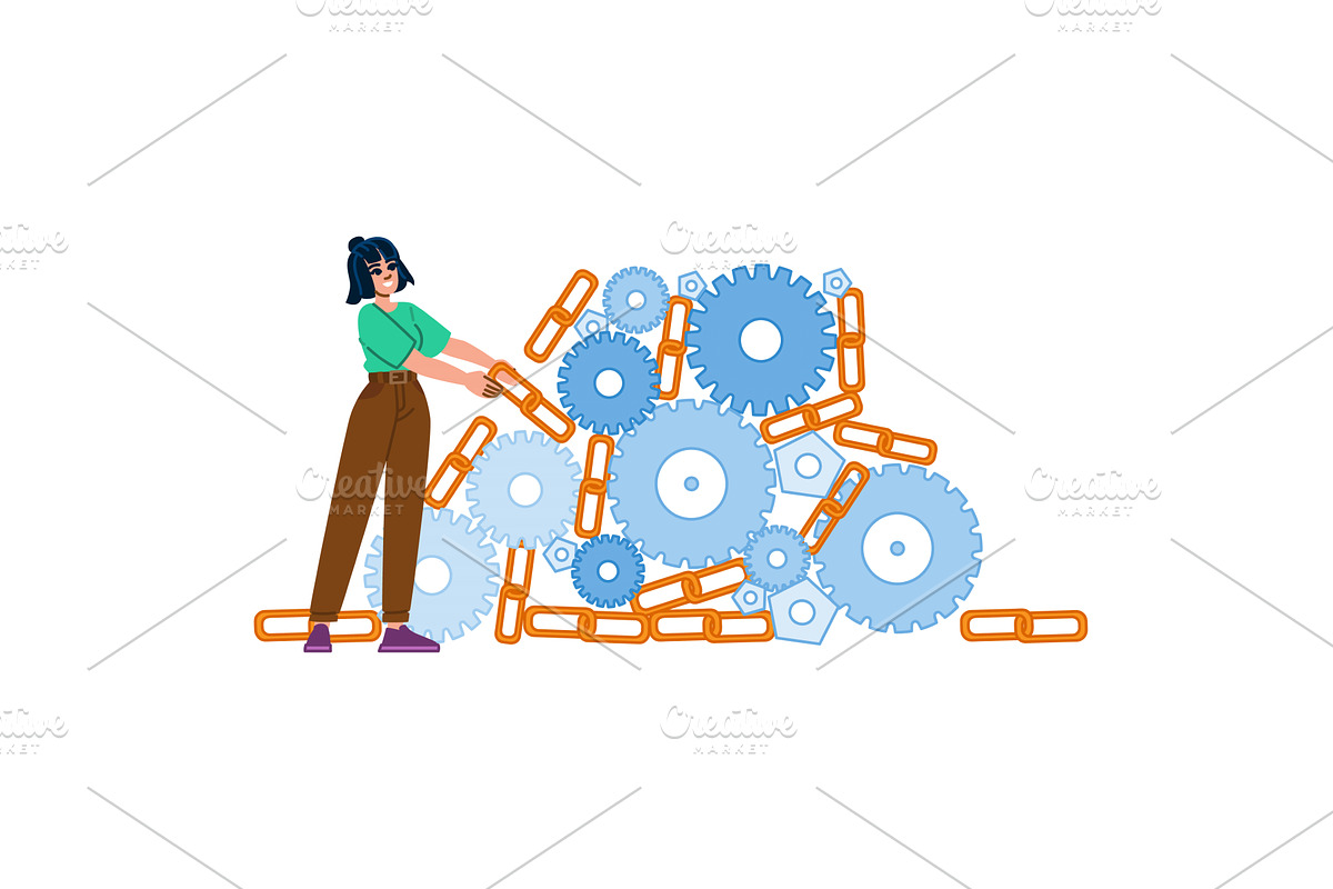 Woman connecting chain links and, a Technology Illustration by pikepicture