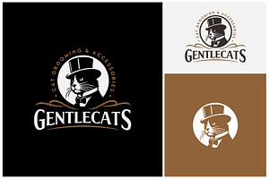 Gentleman Cat Pets Grooming Logo