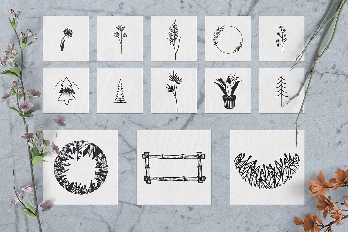 100 Hand Drawn Elements -Floral-, a Decorative Illustration by Michael Rayback Design (Photo 6 of 18)