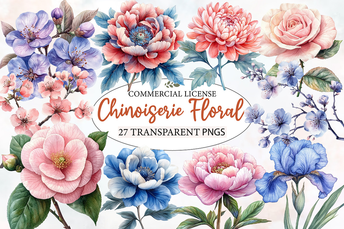 Chinoiserie Floral Clipart, an Illustration by Designworld (Photo 1 of 7)