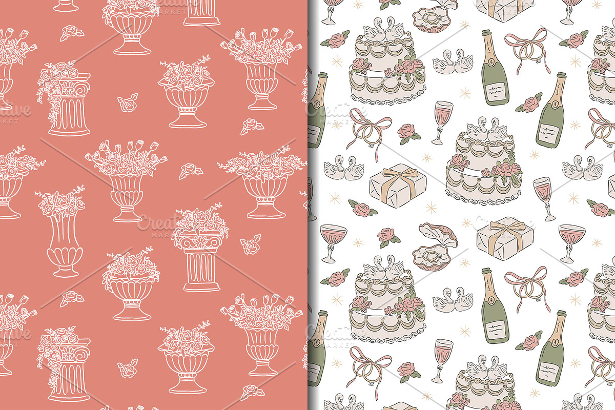 Hand drawn Wedding pattern bundle, a Pattern Graphic by CreativeChristiana (Photo 12 of 14)