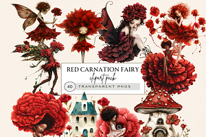 RED CARNATION FAIRY FOREST CLIPART, a Person Illustration by Daring Digies