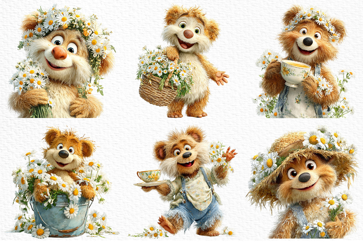 Whimsical Daisy Teddy Bear Clipart, a Seasonal Illustration by Craft Nest (Photo 6 of 12)