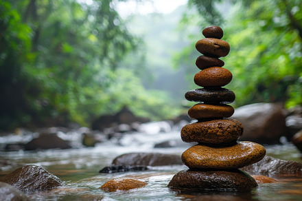 Spiritual zen stone towers balancing, a Photo by Iftikhar Alam