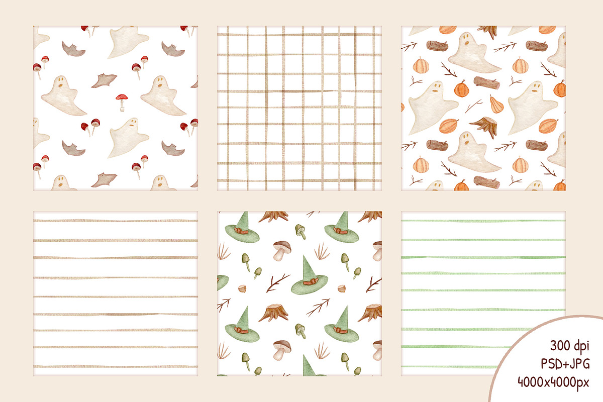 Watercolor Halloween patterns, a Pattern Graphic by Lagniappe Art (Photo 3 of 11)