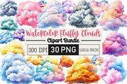 Watercolor Fluffy Clouds Clipart, an Illustration by Black Bird Studio (Thumbnail 1 of 6)