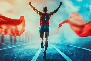 Triumphant athlete runner crosses, a Sports & Recreation Photo by MistyDay