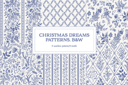 Christmas dreams. Patterns. B&W