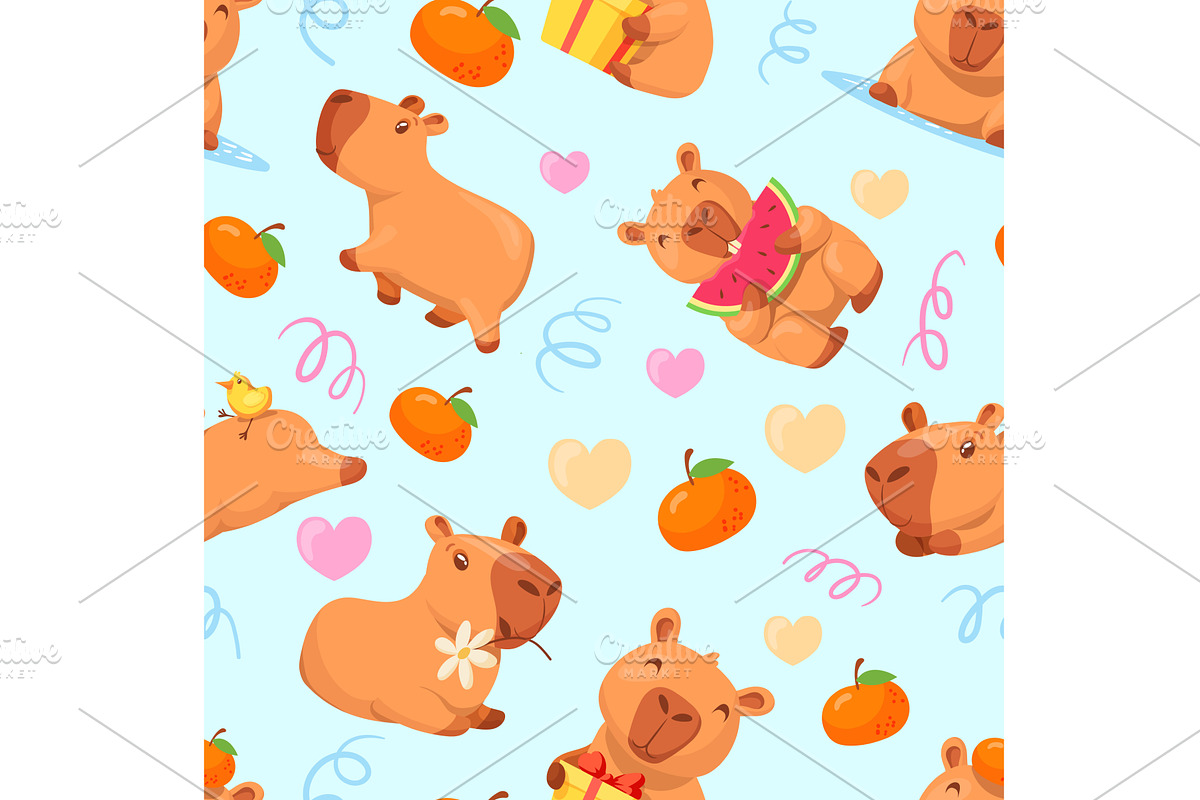 Capybara pattern. Kawaii capybaras, an Animal Illustration by Stock-Smart-Start