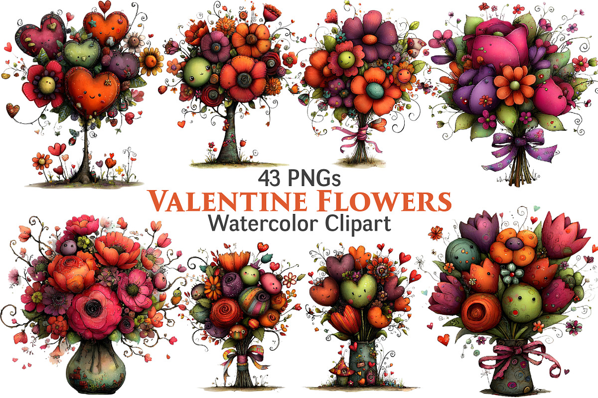 Valentine's Flowers Clipart, an Illustration by Pixels.Craft (Photo 1 of 5)