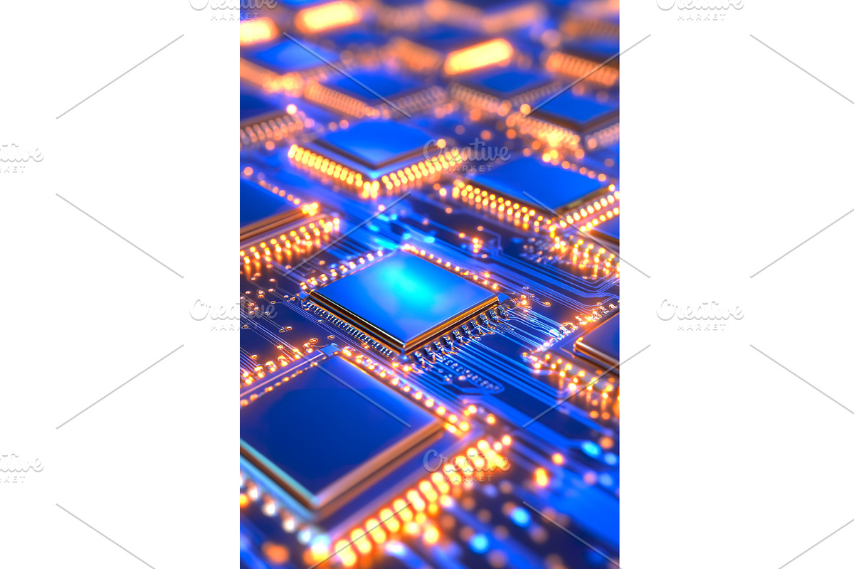 Close up of blue circuit board with, an Object Illustration by Lermont51