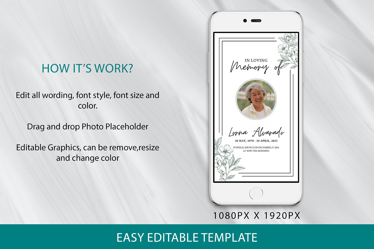 Minimalist Floral Funeral Invitation, an Invitation Template by SmmrDesign (Photo 6 of 8)
