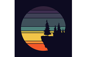 Retro sunset logo in striped, an Object Illustration by Things for designers