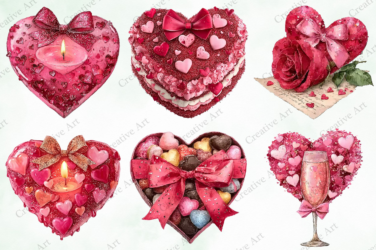 Watercolor Valentine Gift Clipart, an Illustration by Creative Art (Photo 3 of 9)