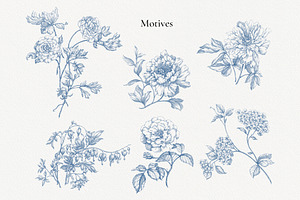 Toile Blue Floral Patterns