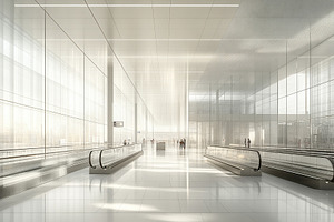Modern airport terminal architecture, a Photo by Tanuart