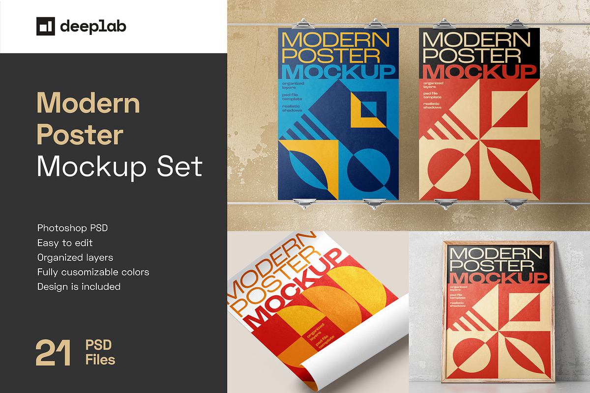 Modern Poster Mockup Set, a Print Template by Deeplab (Photo 1 of 25)