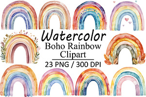 Watercolor Boho Rainbow, an Illustration by Design Market