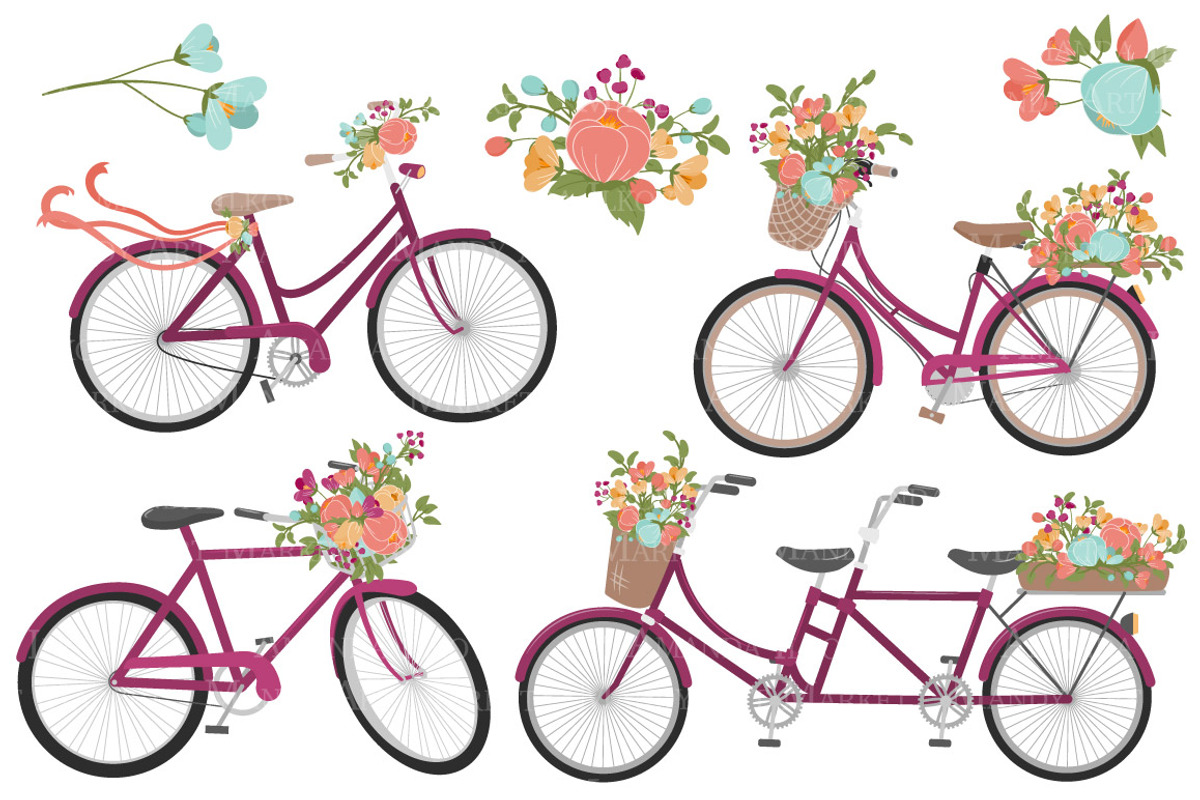 Bohemian Bicycles & Flowers Clipart, an Illustration by Amanda Ilkov (Photo 3 of 5)