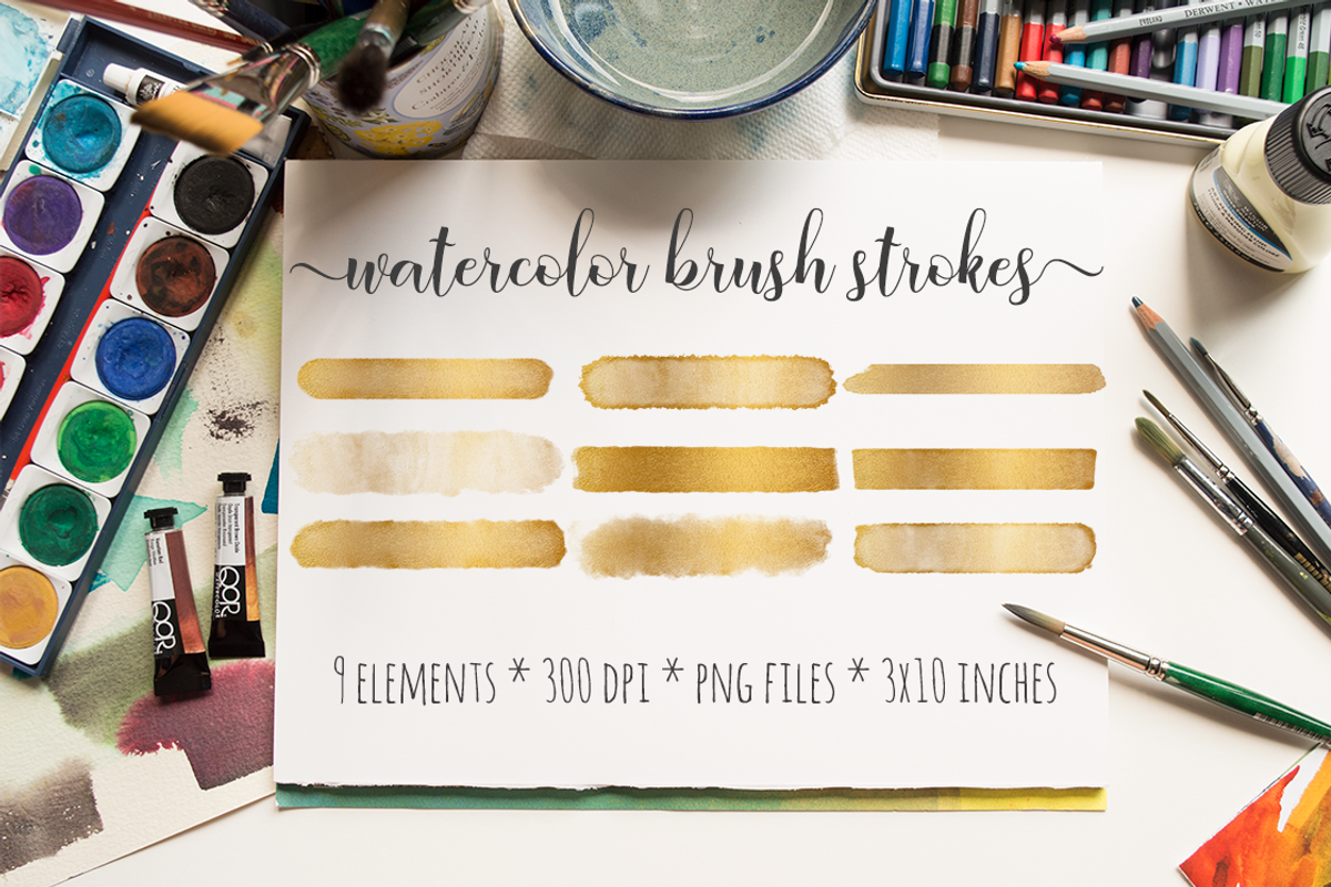 Gold Foil Watercolor Brush Strokes, an Object Graphic by Bumblebee (Photo 1 of 2)