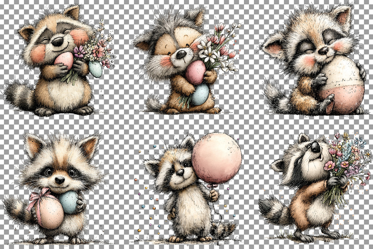 Whimsical Easter Raccoon Clipart, an Illustration by Sublimation Artist (Photo 3 of 7)