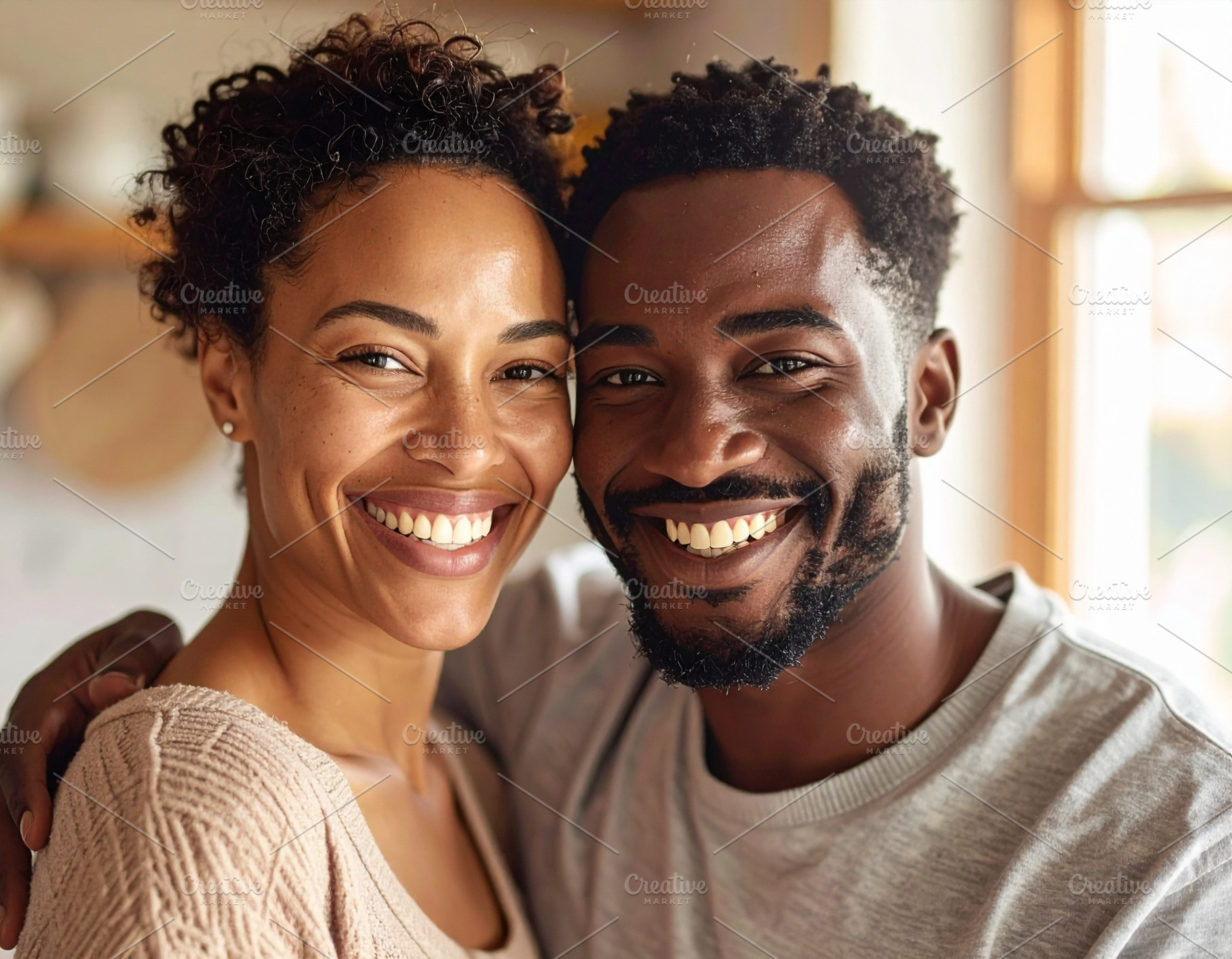 Interracial couple laughing with with their heads touching, a Person Photo by DanFLCreativo