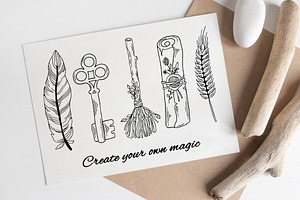 Black & White Modern Witch Clipart