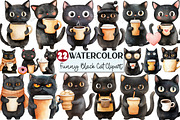 Funny Coffee Black Cat Clipart, an Illustration by Rose Art (Thumbnail 1 of 4)