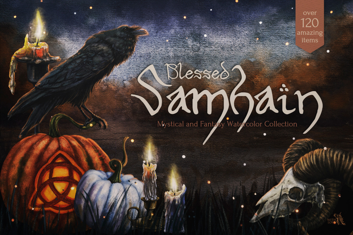 Blessed Samhain Watercolor Set, an Animal Illustration by Fluffy Unicorn (Photo 1 of 14)