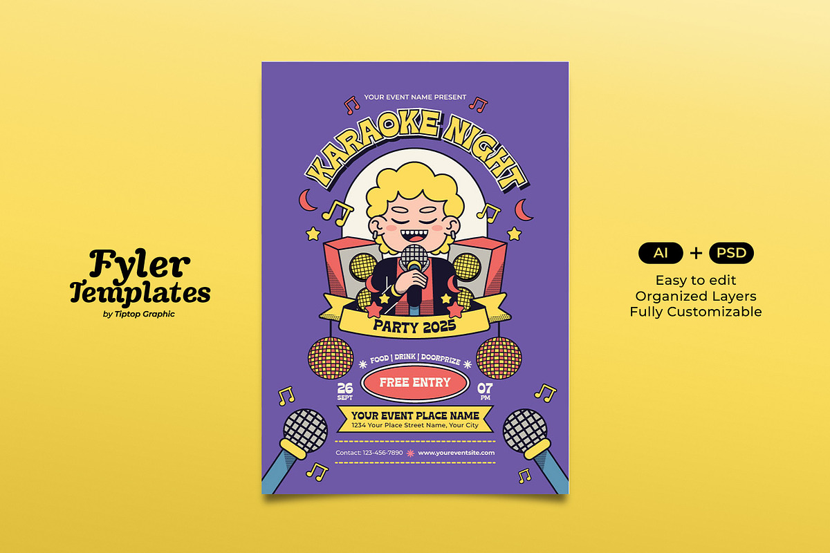 Karaoke Night Party Flyer Template, a Flyer Template by Tiptop Graphic (Photo 1 of 5)