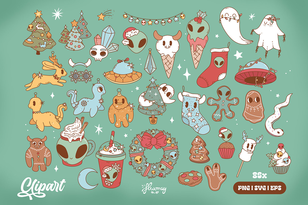 Cryptids love Christmas, a Seasonal Illustration by Huxmay (Photo 4 of 8)